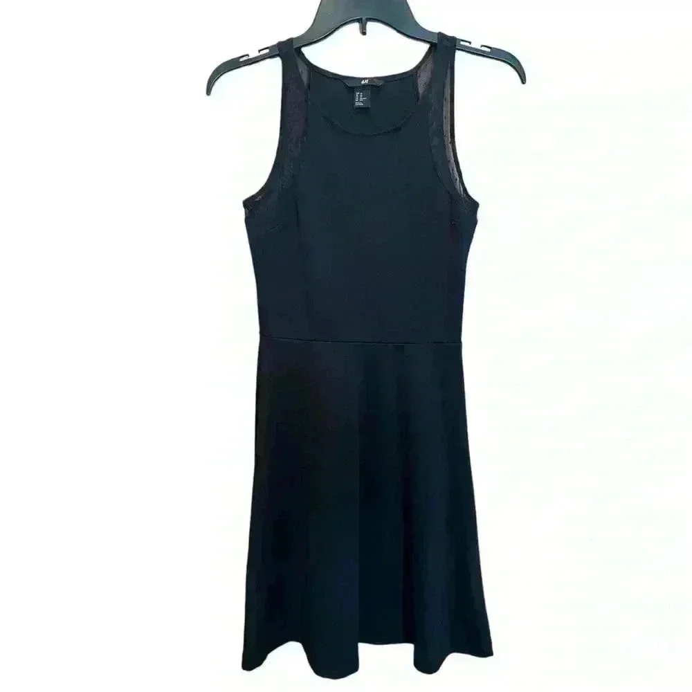h&m black skater dress H&M Skater Dress with sheer lace on the arms